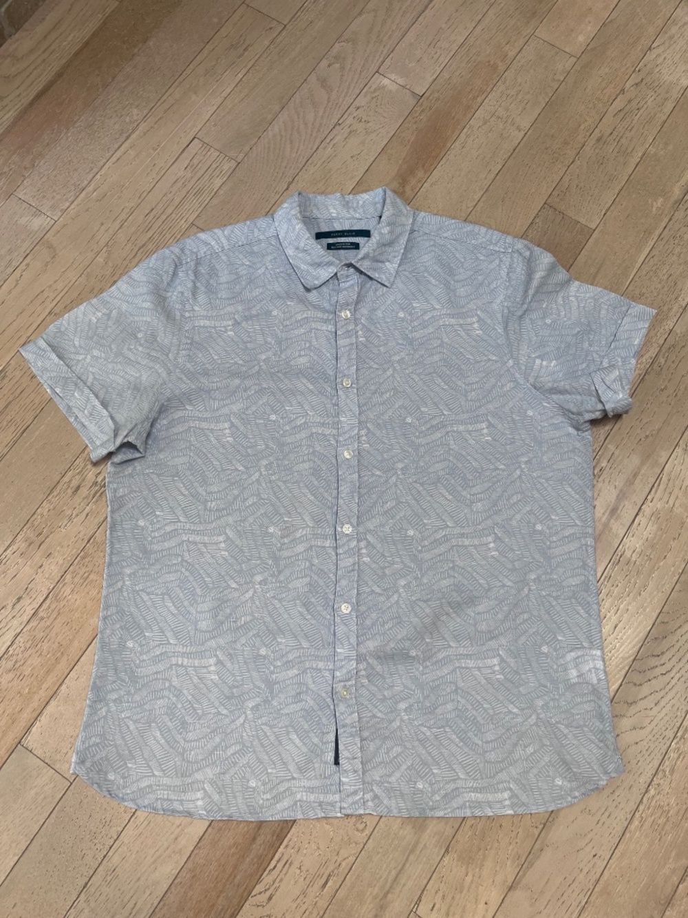 Perry Ellis Men's Large Linen Blend Untucked Shirt Cashmere Blue Short Sleeve